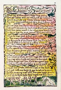 "The Chimney Sweeper" ، اللوحة 7 (Bentley 12) من "Songs of Innocence and of Experience" (Bentley Copy L) 1789-94 (النقش المرتفع بالقلم والمرحاض) بواسطة وليام بليك